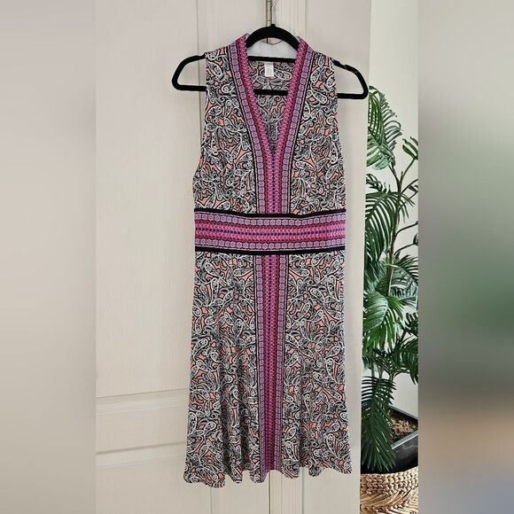 London Times Black and White,pink Sleeveless V-Neck Sundress - Picture 1 of 3
